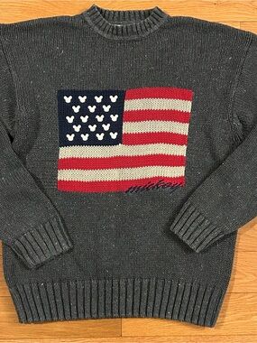 Vintage 90s Mickey Inc American Flag Sweater Sz M Mickey Mouse Knit Pullover USA